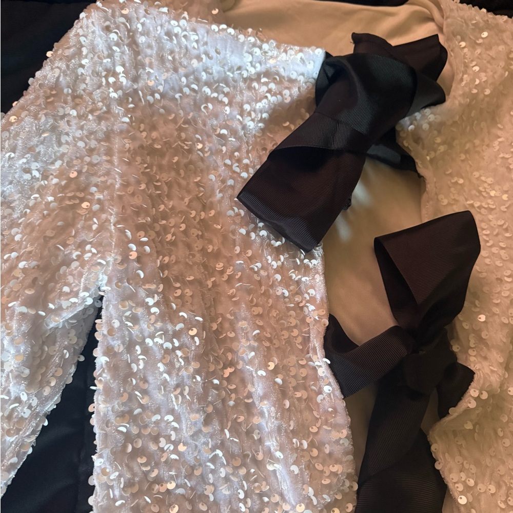 Sequin White Jacket with Black Bows